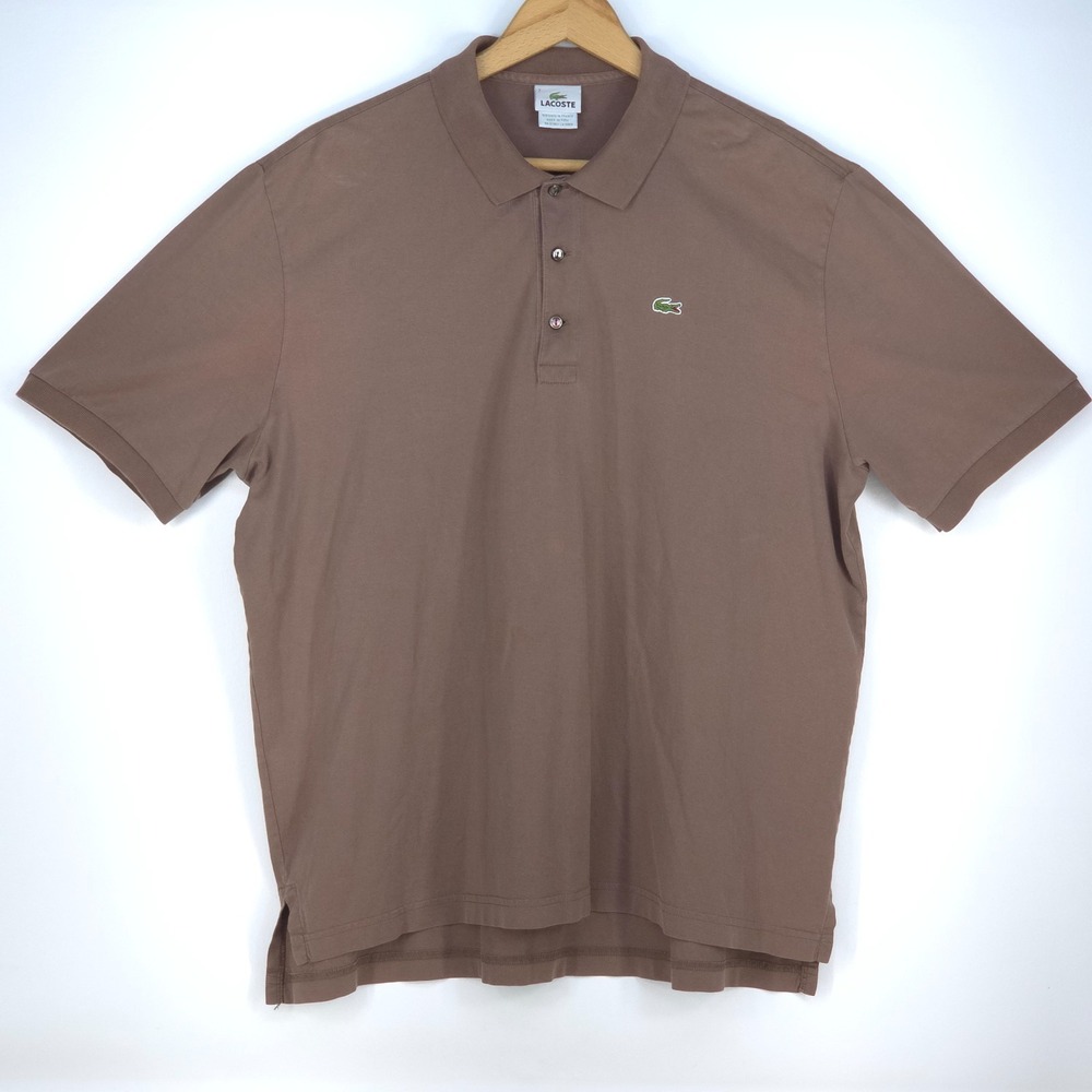 Lacoste 2000s Heather Brown Pique Polo Shirt Mens 7 XL Y2K Crocodile Logo 5191L